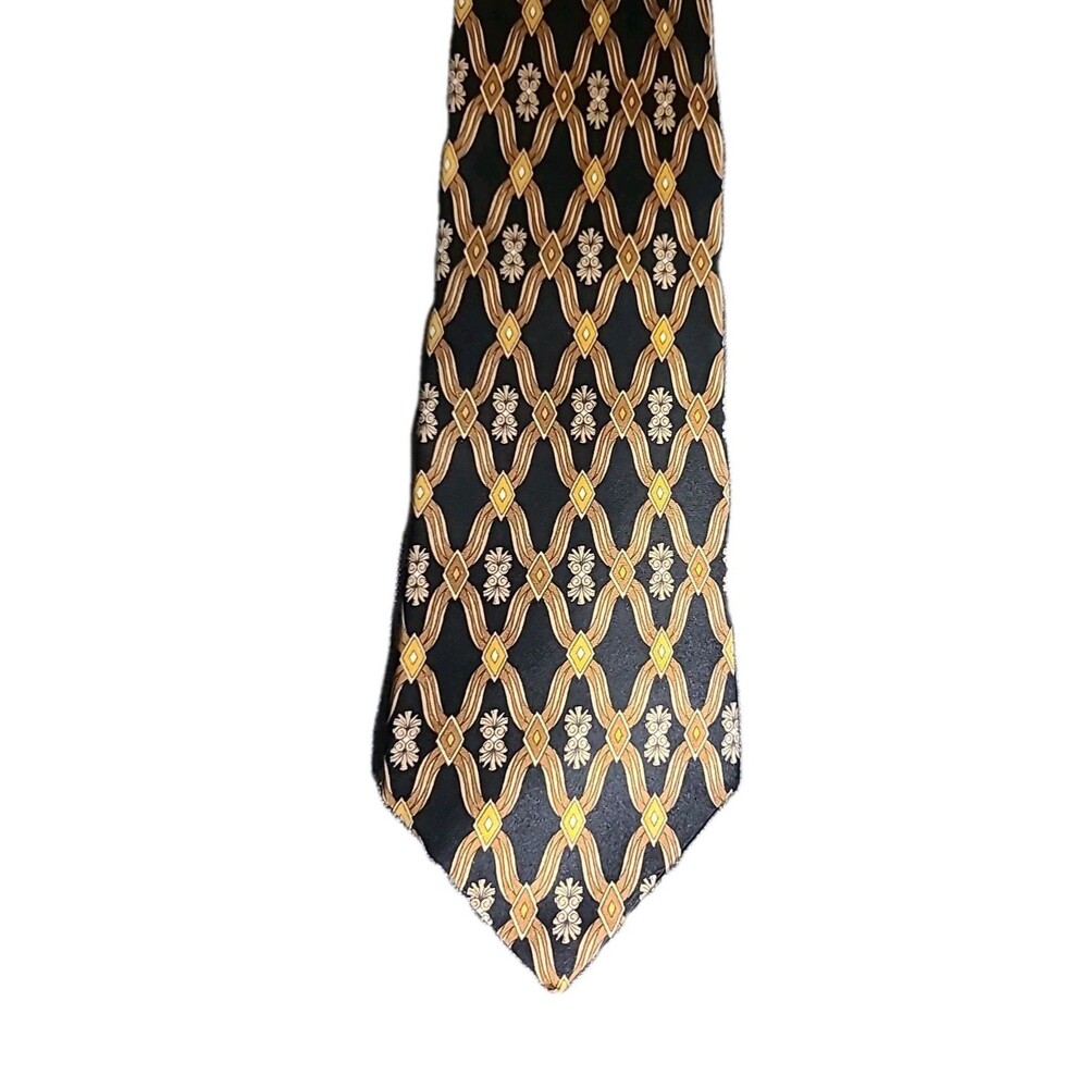 COURREGES HOMME* Tie* Italy Men's 100% Silk Necktie 59" x 4" Black and Gold